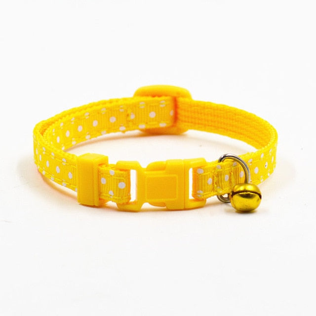 Adjustable Dot Print Pet Collar with Bell - 6 Colors for Cats & Dogs