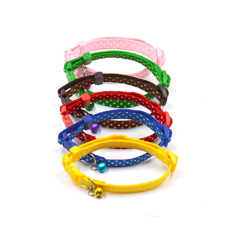 Adjustable Dot Print Pet Collar with Bell - 6 Colors for Cats & Dogs
