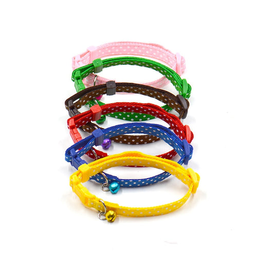 Adjustable Dot Print Pet Collar with Bell - 6 Colors for Cats & Dogs