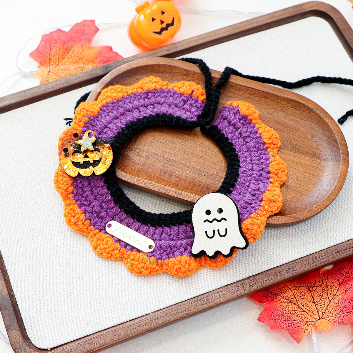 Pet Cat Dog Bandana with Halloween Elements Decorative Scarf for Pets, Halloween Pet Collar Accessory