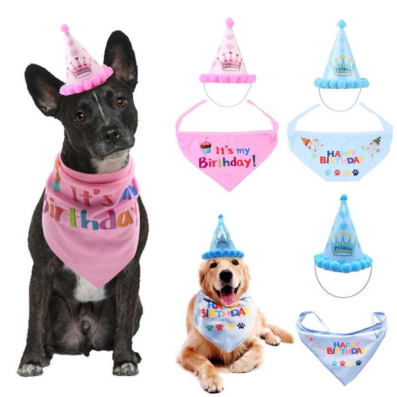 Pet Birthday Party Hat & Tie Costume - Headwear for Dogs & Cats