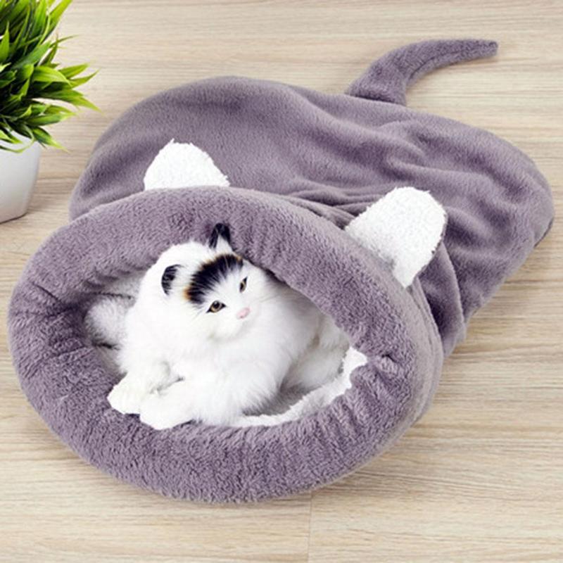 Coral Fleece Pet Sleeping Bag - Warm Kennel Bed for Cats & Small Dogs