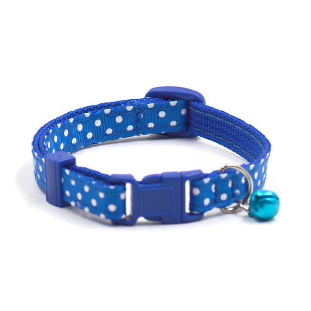 Adjustable Dot Print Pet Collar with Bell - 6 Colors for Cats & Dogs