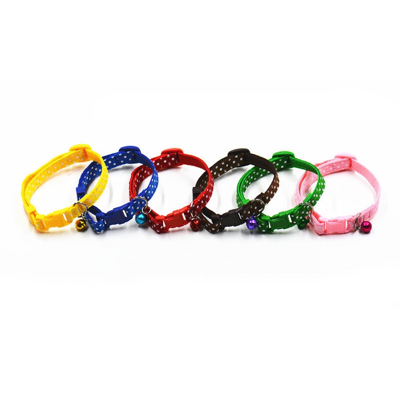 Adjustable Dot Print Pet Collar with Bell - 6 Colors for Cats & Dogs