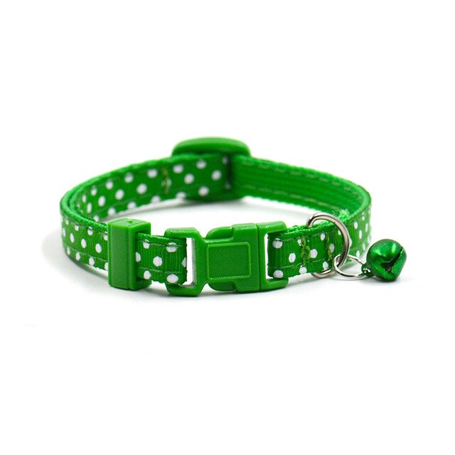 Adjustable Dot Print Pet Collar with Bell - 6 Colors for Cats & Dogs