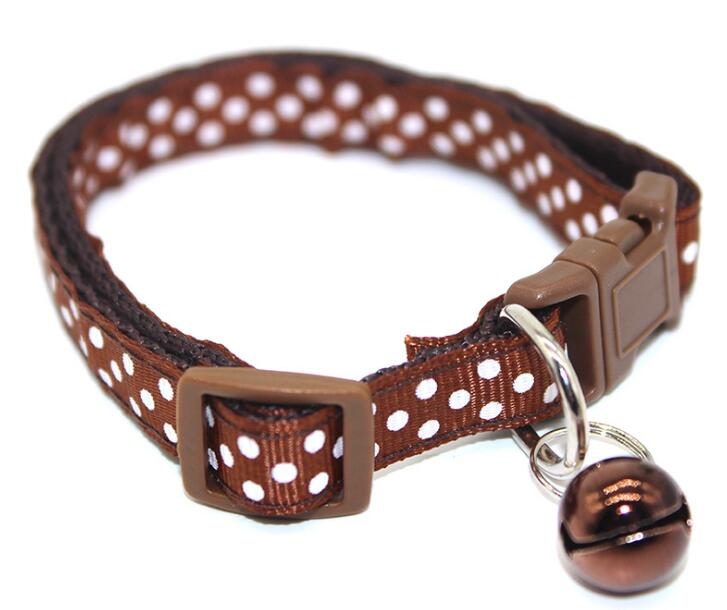Adjustable Dot Print Pet Collar with Bell - 6 Colors for Cats & Dogs