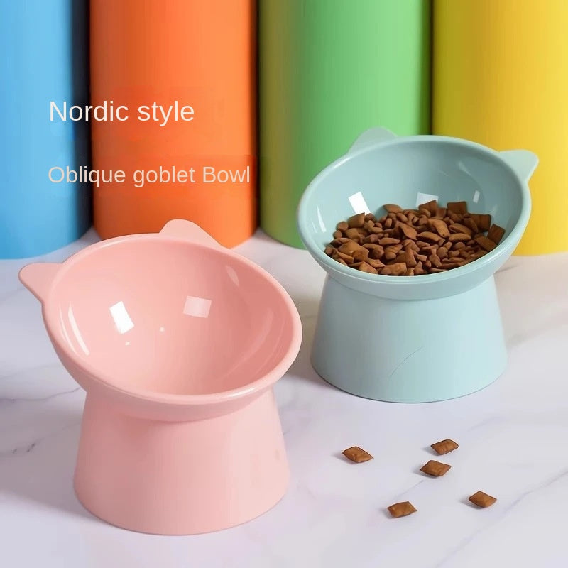 Elevated Cat Bowl with Tilted Neck Protection, Anti-Tip Plastic Feeding and Watering Bowl for Pets