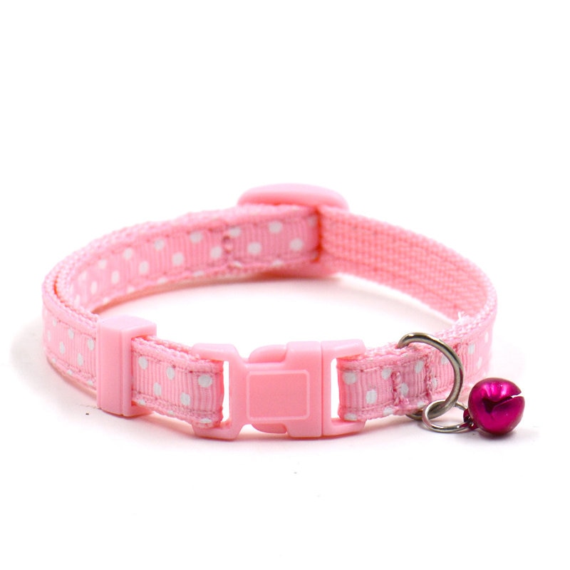 Adjustable Dot Print Pet Collar with Bell - 6 Colors for Cats & Dogs
