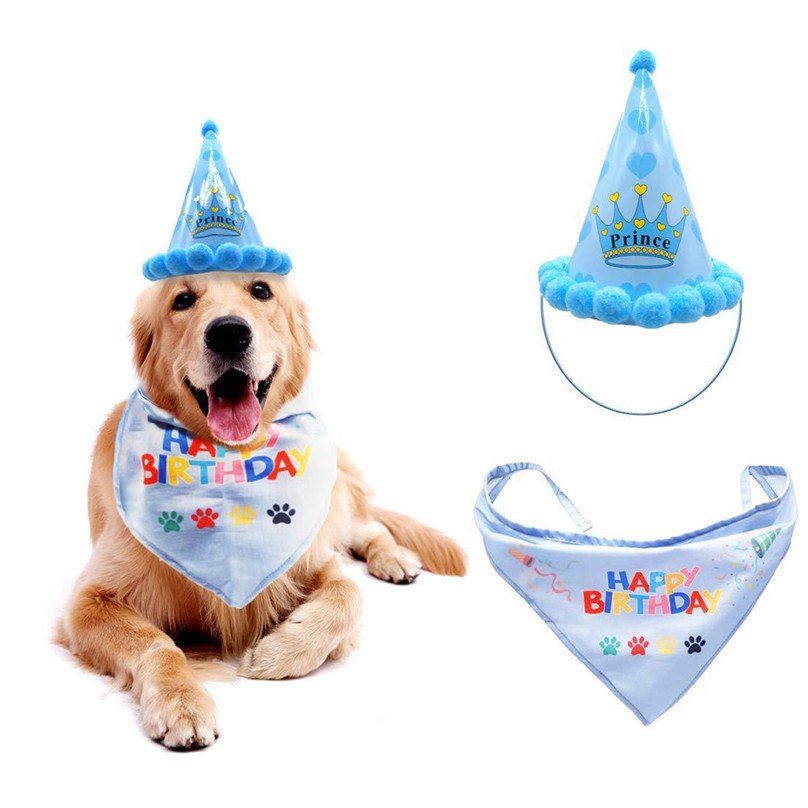 Pet Birthday Party Hat & Tie Costume - Headwear for Dogs & Cats