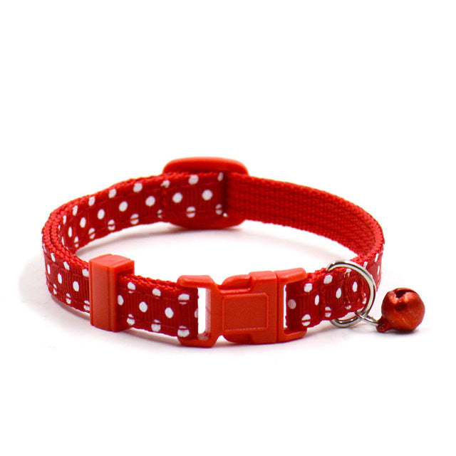 Adjustable Dot Print Pet Collar with Bell - 6 Colors for Cats & Dogs